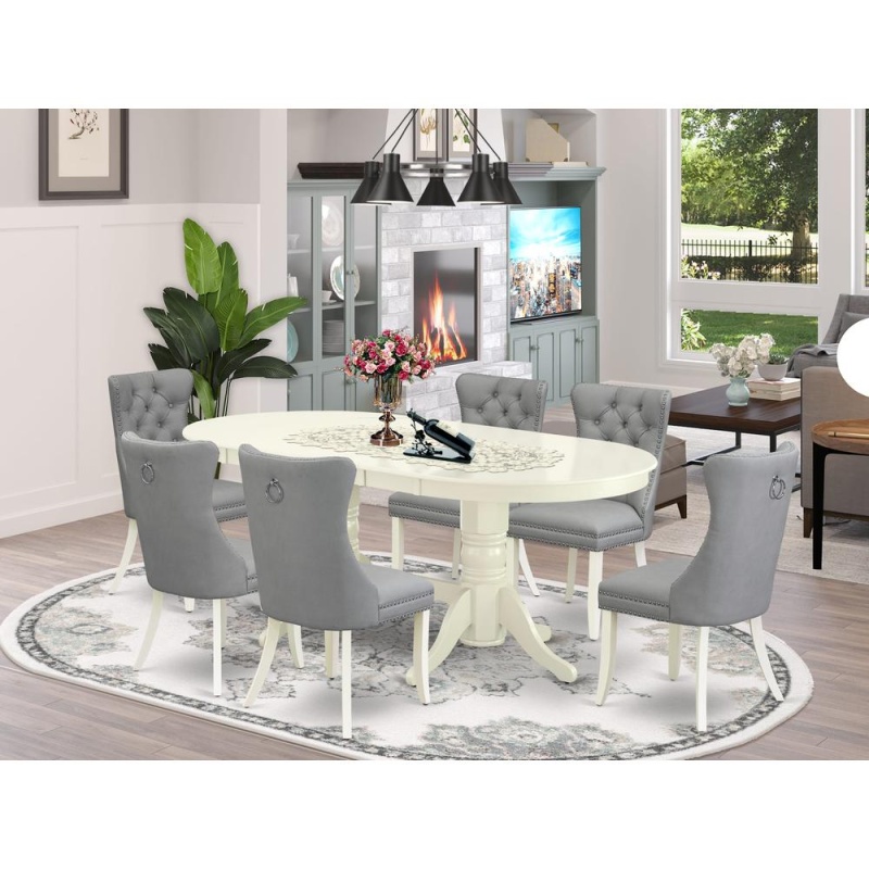 7 Piece Kitchen Table Set with Oval Dining Table