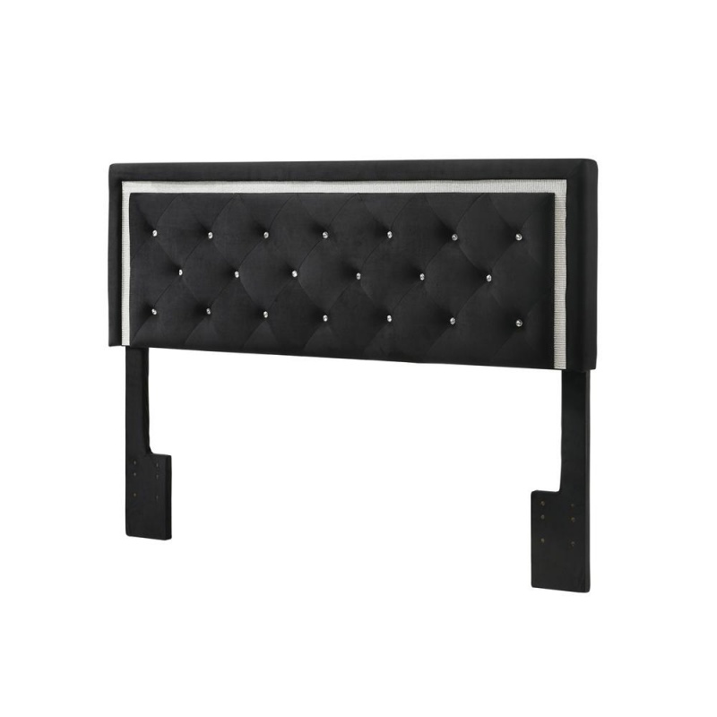 Black Velvet Uph. Panel Bed With Accents - Twin