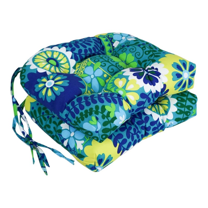 16-Inch Spun Polyester Patterned Outdoor U-Shaped Tufted Chair Cushion
