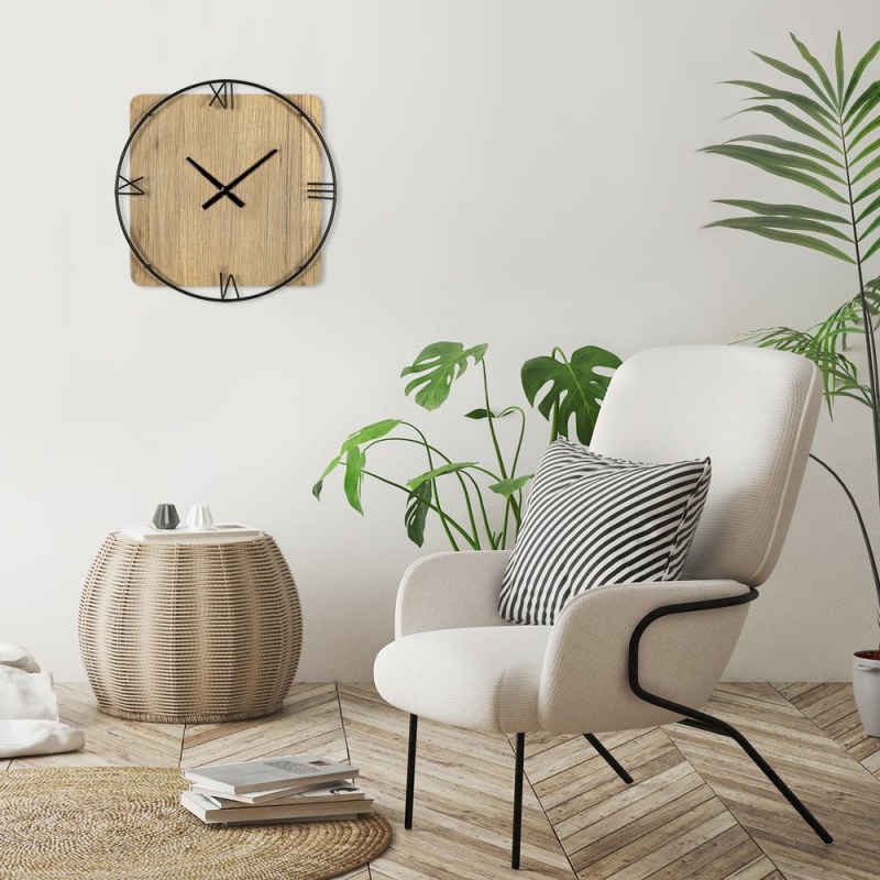 Stratton Home Decor Arthur Natural Wood And Metal Wall Clock