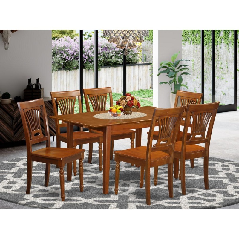 East West Furniture 7 PC Kitchen Table and Chair Set with Leaf and 6 ...