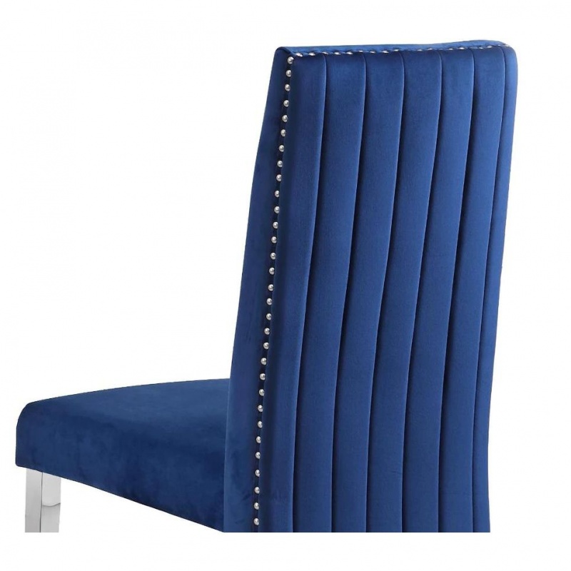Tufted Velvet Upholstered Dining Chair, 4 Colors To Choose (Set Of 2) - Navy