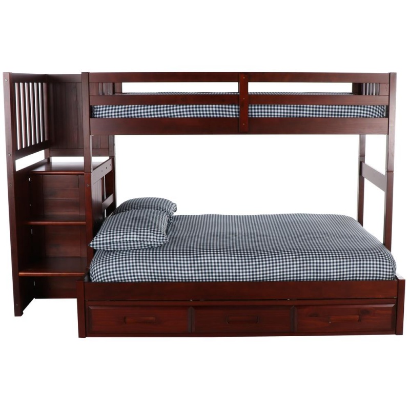 Os Home And Office Furniture Model Solid Pine Mission Staircase Twin Over Full Bunk Bed With Seven Drawers In Rich Merlot
