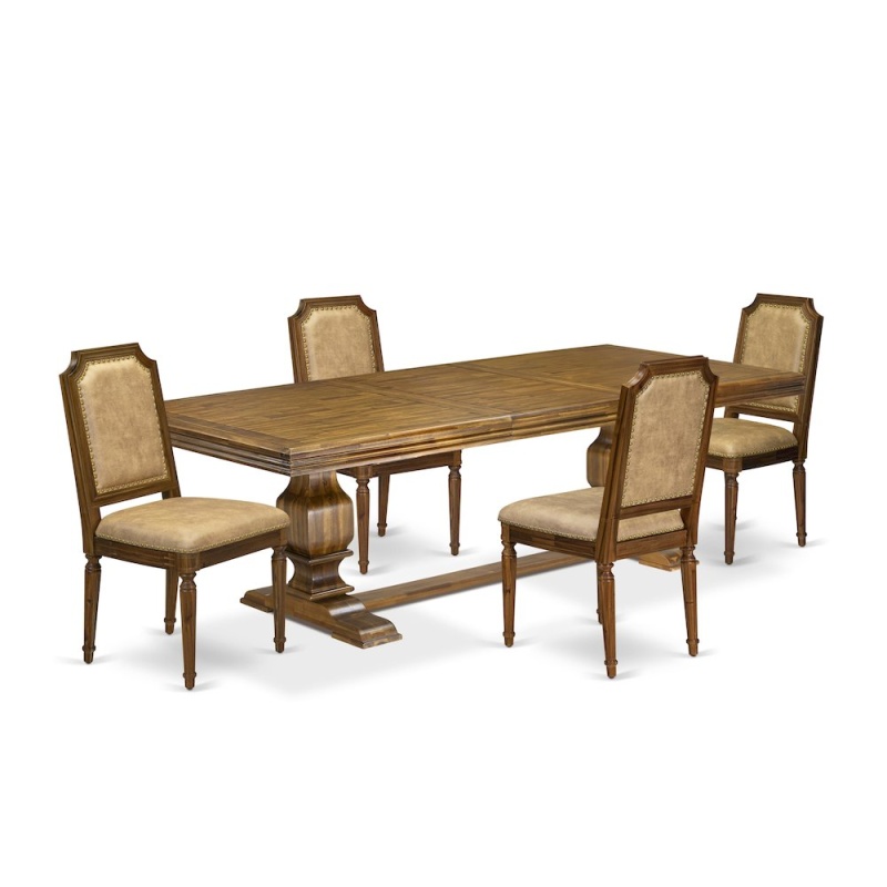 5 Piece Dining Table Set With 4 Dark Grey Chairs