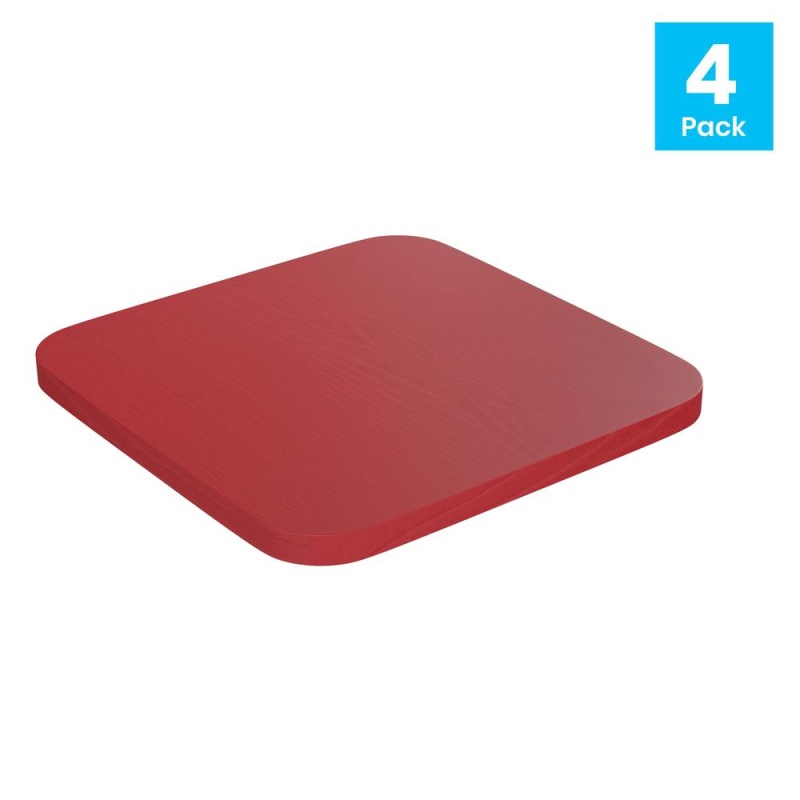 Perry Set Of 4 Poly Resin Wood Seat With Rounded Edges For Colorful Metal Chairs And Stools In Red
