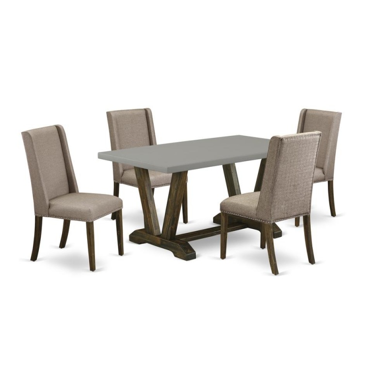 East West Furniture 5-Pc Dinette Set Included 4 Dining Room Chairs Upholstered Seat And Stylish Chair Back And Rectangular Dining Table With Cement Color Dining Table Top - Distressed Jacobean Finish