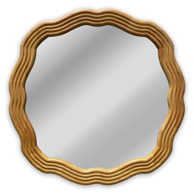 Chloe's Reflection Contemporary Maple Wood Finish Round Framed Wall Mirror 33" Width