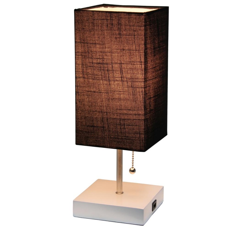 Simple Designs Petite White Stick Lamp With Usb Charging Port And Fabric Shade, Black