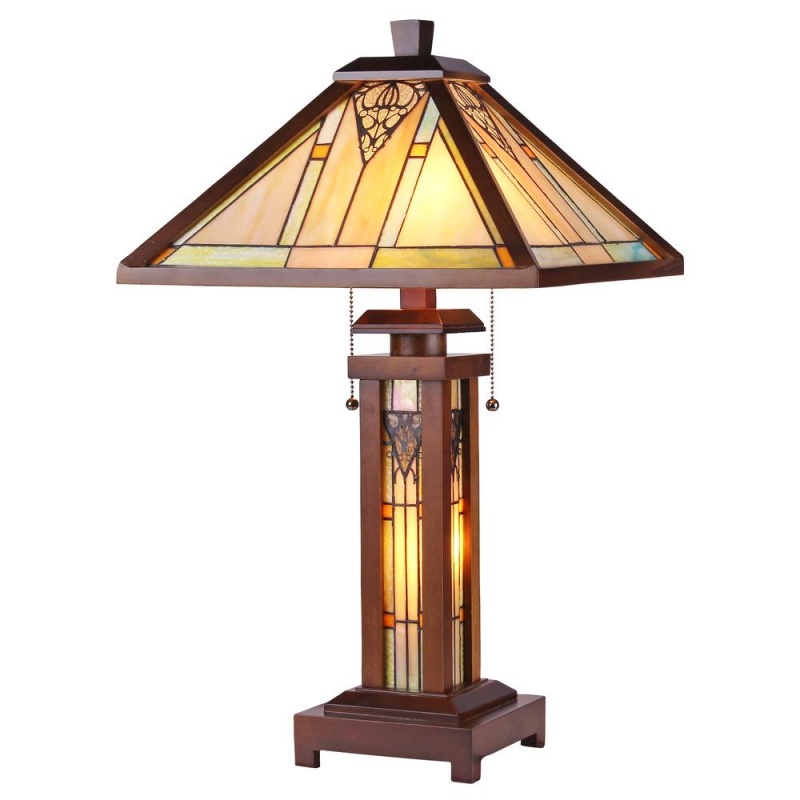 Zella Tiffany-Style Mission 3 Light Wooden Table Lamp