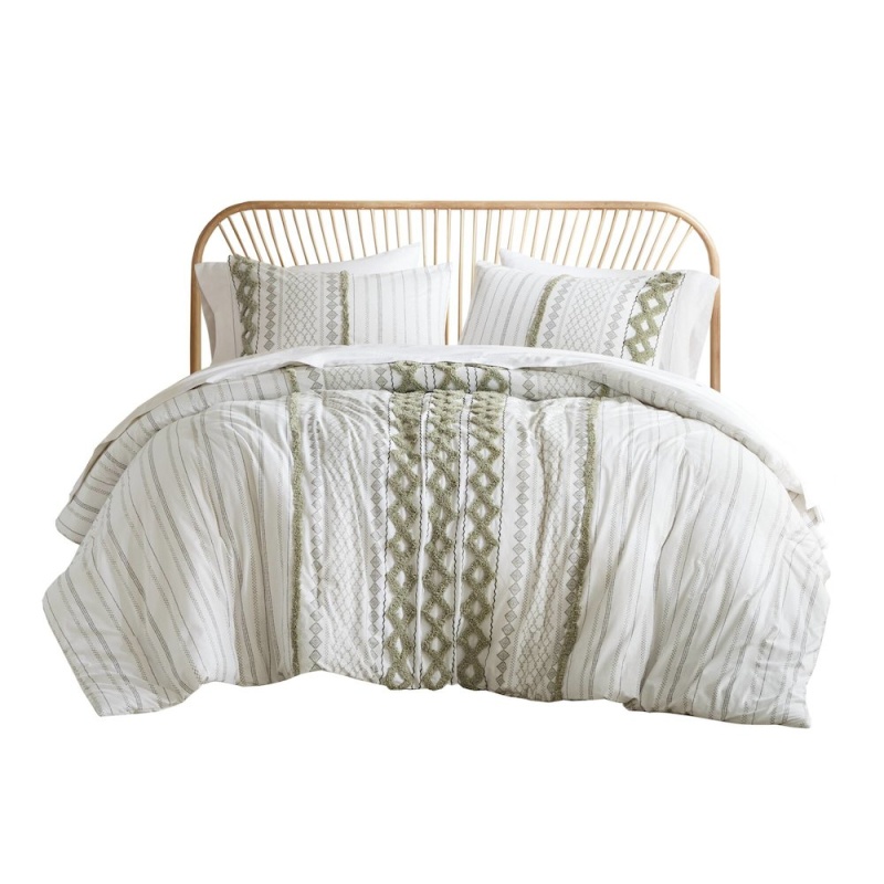 Cotton Printed Duvet Cover Set With Chenille