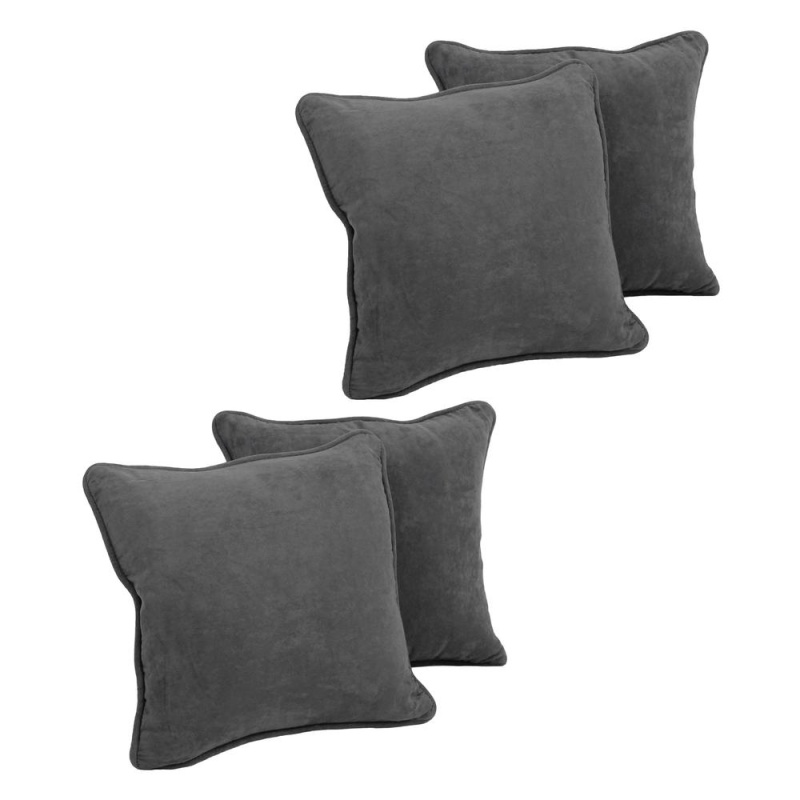 18-Inch Double-Corded Solid Microsuede Square Throw Pillows With Inserts (Set Of 4) 9810-Cd-S4-Ms-Gy