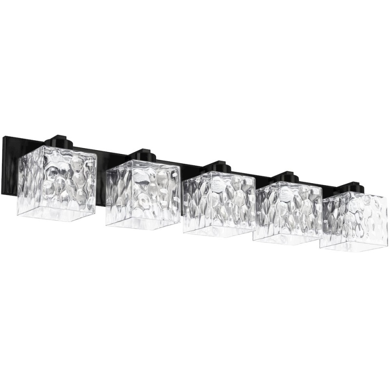 5 Light Vanity in Matte Black with Clear Water Glass