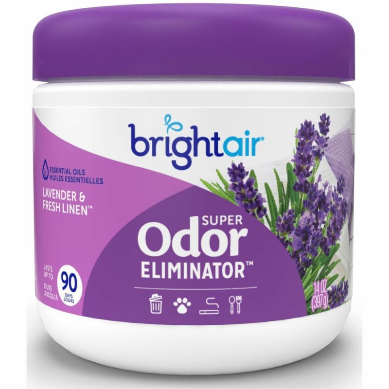 Bright Air Super Odor Eliminator Air Freshener - 14 Fl Oz (0.4 Quart) - Fresh Linen, Lavender - 60 Day - 6 / Carton