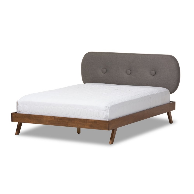 Penelope Solid Walnut Wood Grey King Size Platform Bed