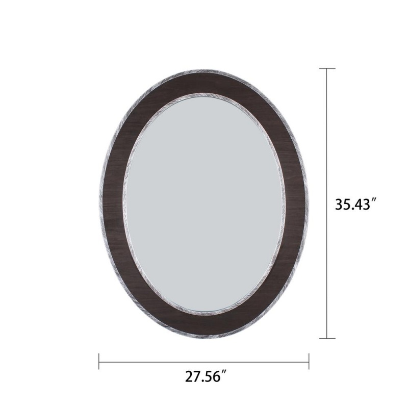 Chloe's Reflection Vertical Hanging Black-Wood Finish Oval Framed Wall Mirror 35" Height
