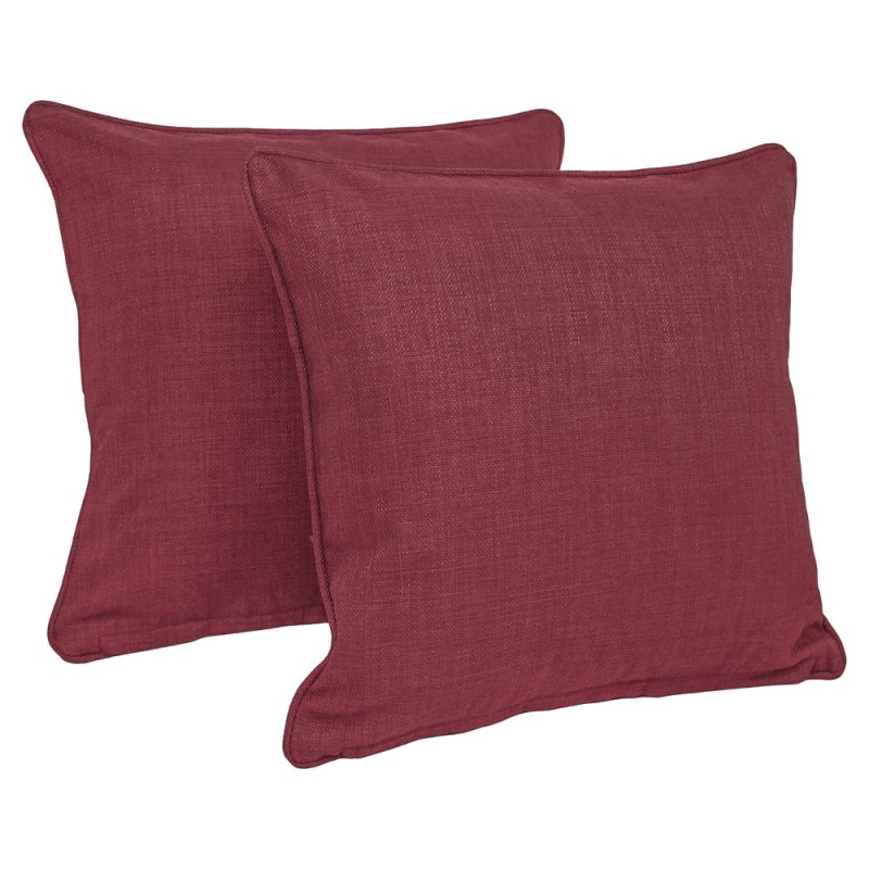 18-Inch Double-Corded Solid Outdoor Spun Polyester Square Throw Pillows With Inserts (Set Of 2), Merlot
