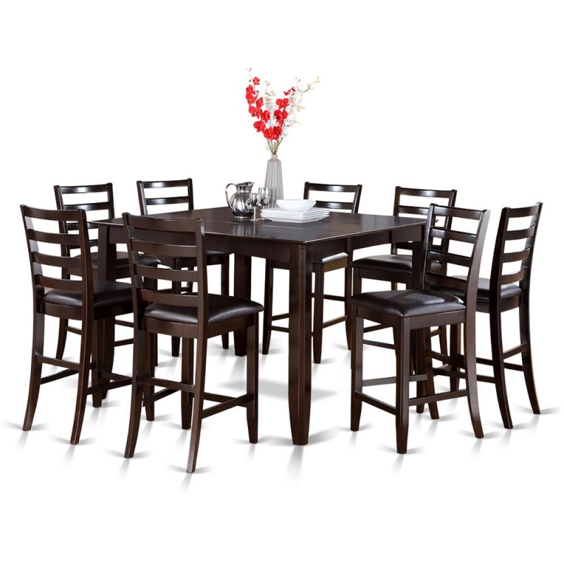9 Pc Counter Height Table Set with Square Table and 8 Kitchen Counter Chairs