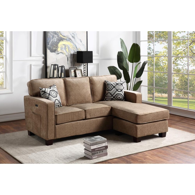 Isaac Beige Linen Fabric Sectional Sofa Chaise With Usb Port