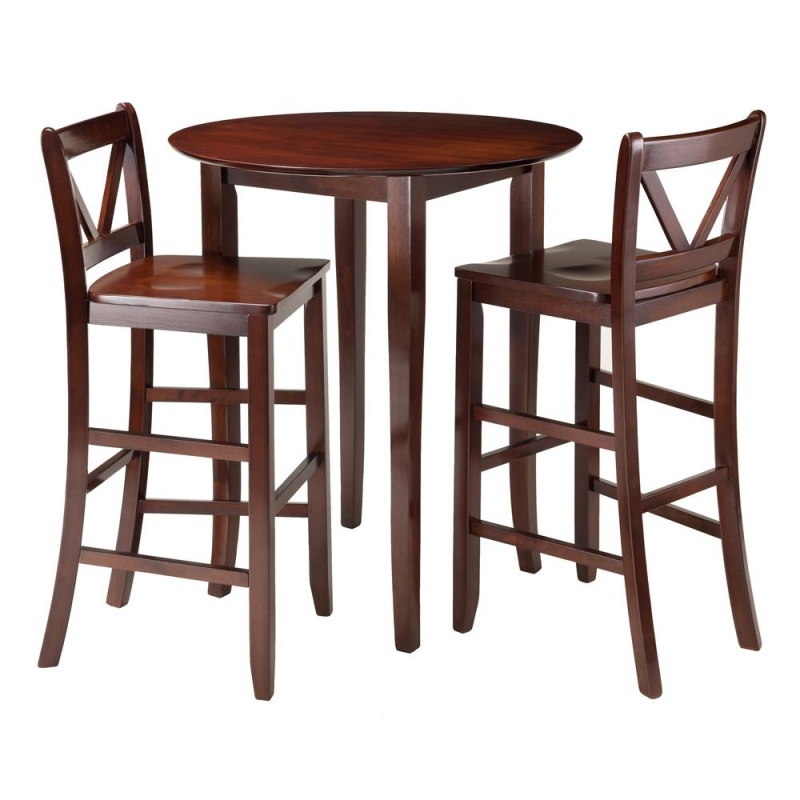 Winsome Wood Fiona 3-Pc High Round Table with 2 Bar V-Back Stools