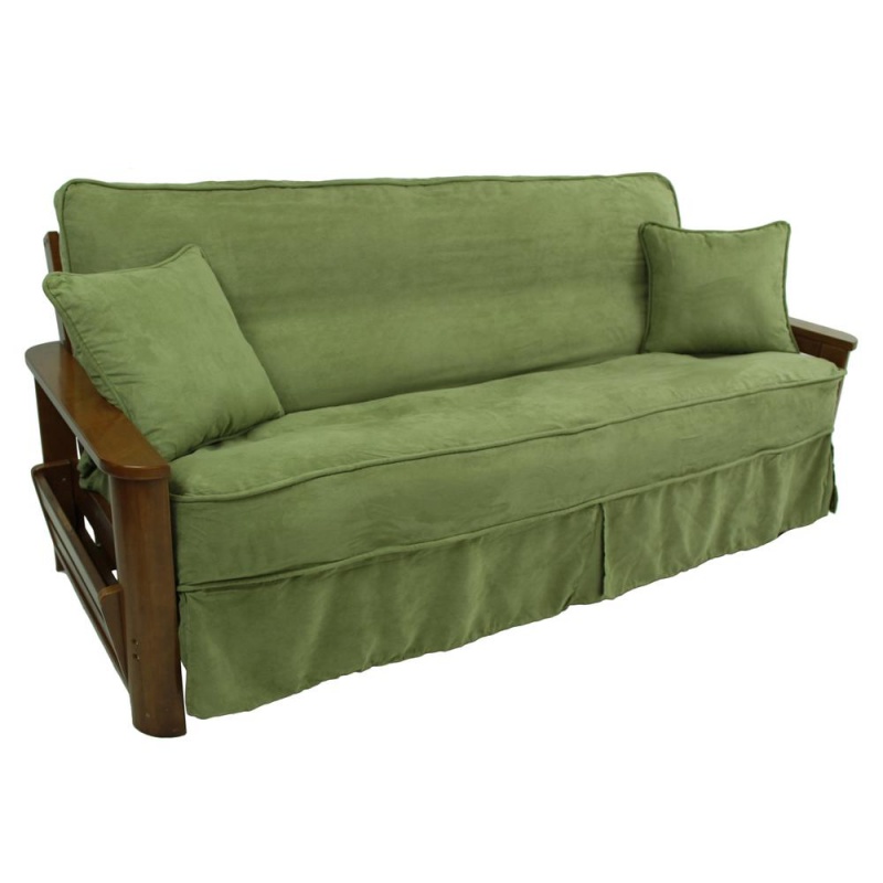 Solid Microsuede Double Corded 8 To 9-Inch Full Futon Slipcover Set With Two 18-Inch Throw Pillows (Set Of 3)