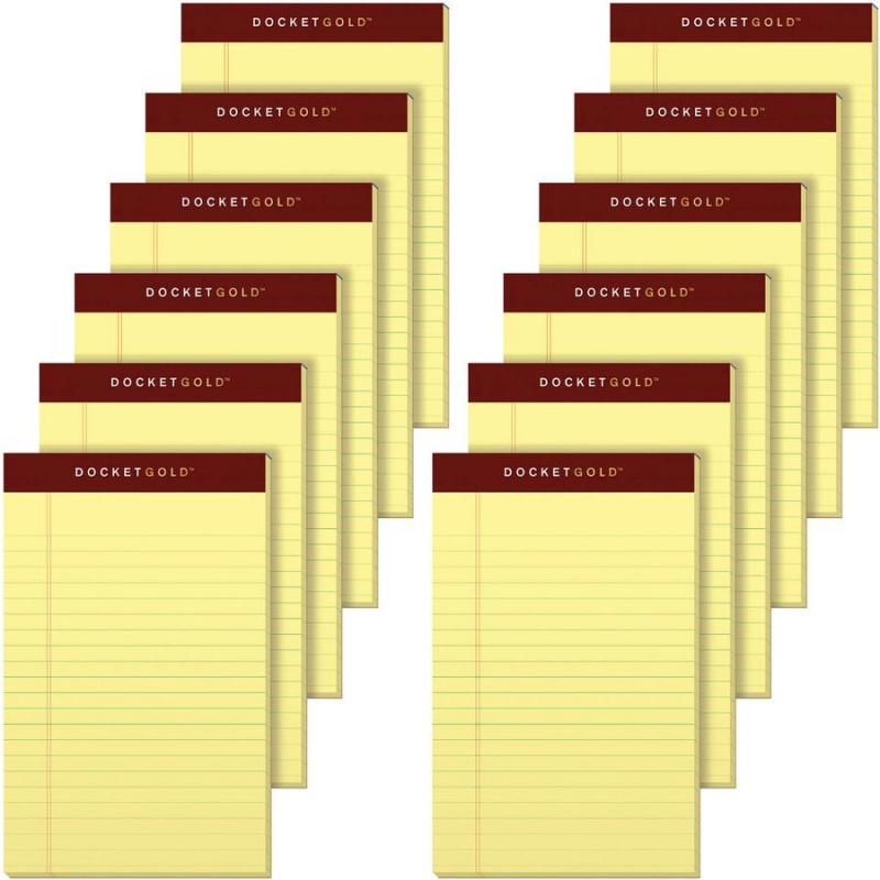 Tops Docket Gold Jr. Legal Ruled Canary Legal Pads - Jr.Legal - 50 Sheets - 0.28" Ruled - 20 Lb Basis Weight - Jr.Legal - 5" X 8" - Canary Paper - Burgundy Binding - Hard Cover, Perforated, Heavyweigh