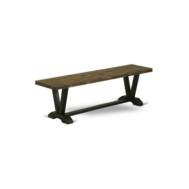 V-Style Modern Dining Table Bench With Wooden Seat