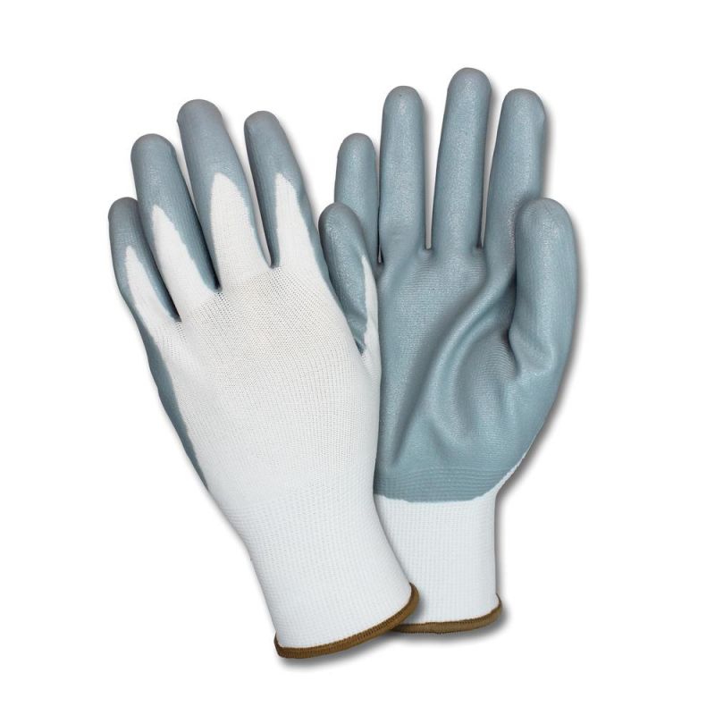 Safety Zone Nitrile Coated Knit Gloves - Nitrile Coating - Extra Large Size - Gray, White - Durable, Flexible, Comfortable, Knitted, Breathable - For Industrial - 12 / Dozen