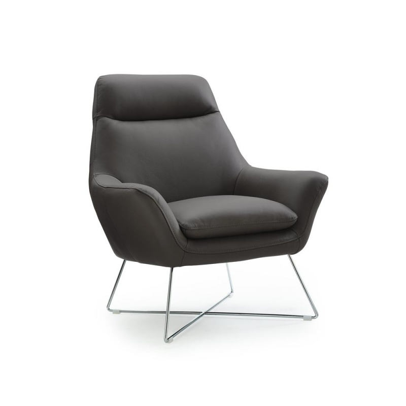 Daiana Chair Dark Gray Top Grain Italian Leather Stainless Steel Legs