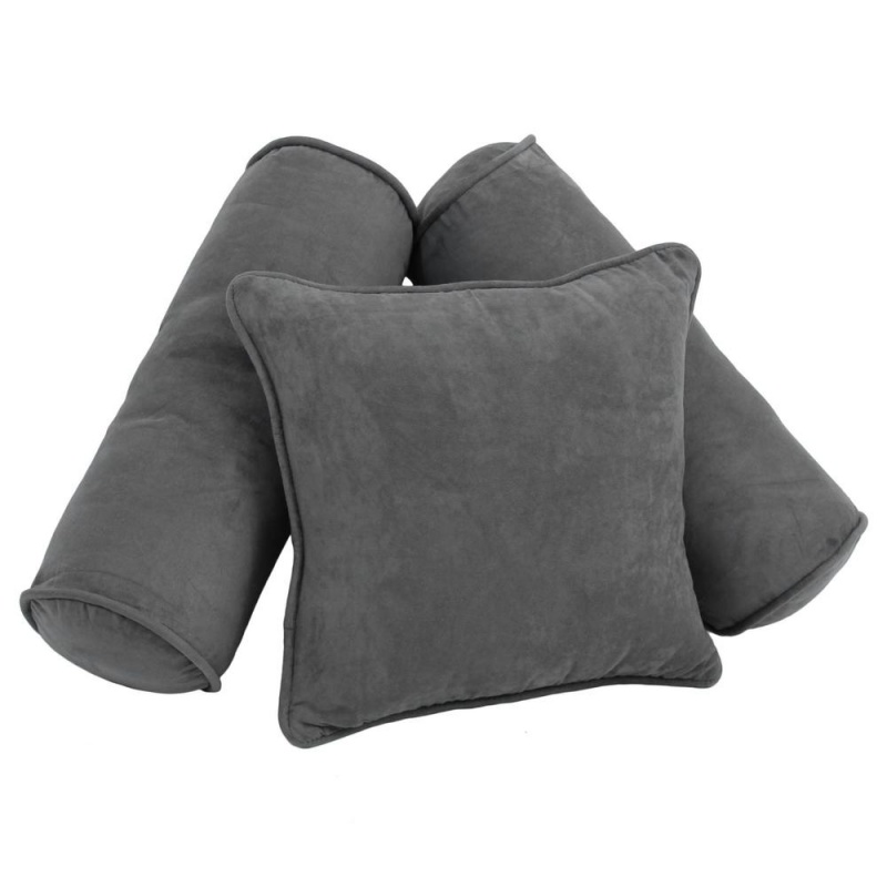 Double-Corded Solid Microsuede Throw Pillows With Inserts (Set Of 3), Steel Grey