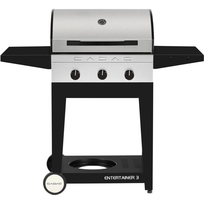 Entertainer 3 Propane Gas Bbq Grill With 3 Burners, Plus Open Cart With Sides Tables And Tank Storage Shelf