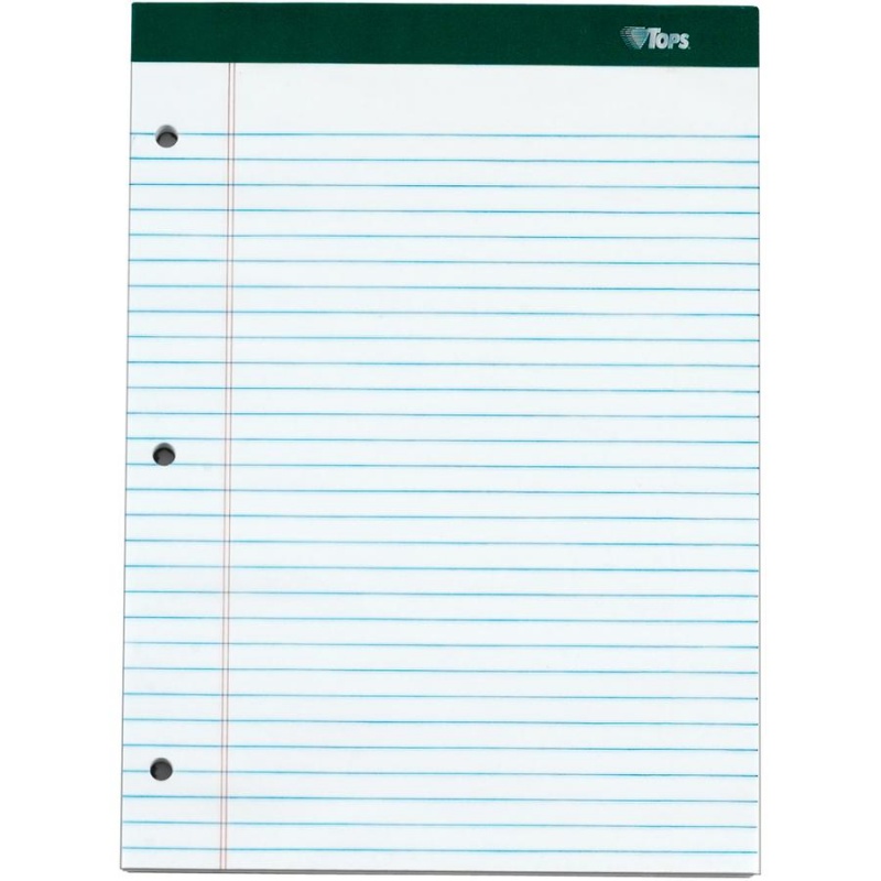 Tops Docket 3-Hole Punched Legal Ruled Legal Pads - 100 Sheets - Double Stitched - 0.34" Ruled - 16 Lb Basis Weight - 8 1/2" X 11 3/4" - White Paper - Marble Green Binding - Perforated, Hard Cover, Re