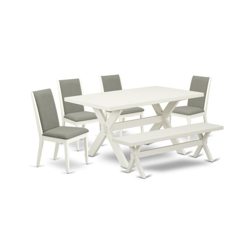 East West Furniture 6-Piece Linen White Dinette Set