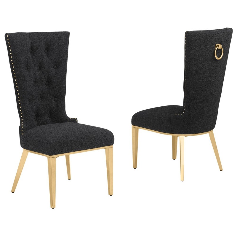Black Boucle Fabric Dining Chairs Set of 2