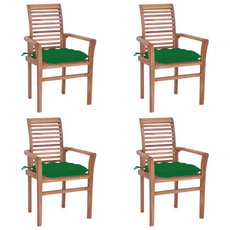 Vidaxl Dining Chairs 4 Pcs With Green Cushions Solid Teak Wood 2642