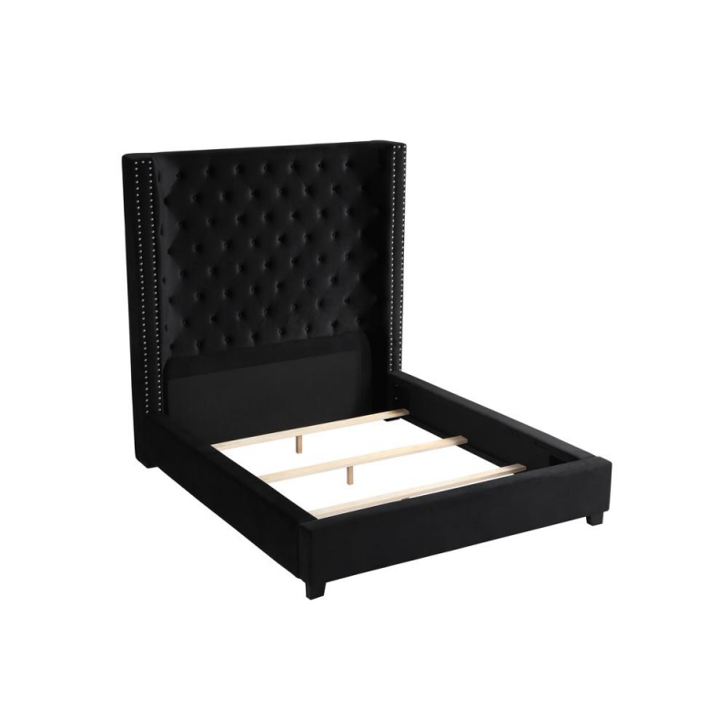Yvonne Velvet Upholstered Cali King Platform Bed In Black