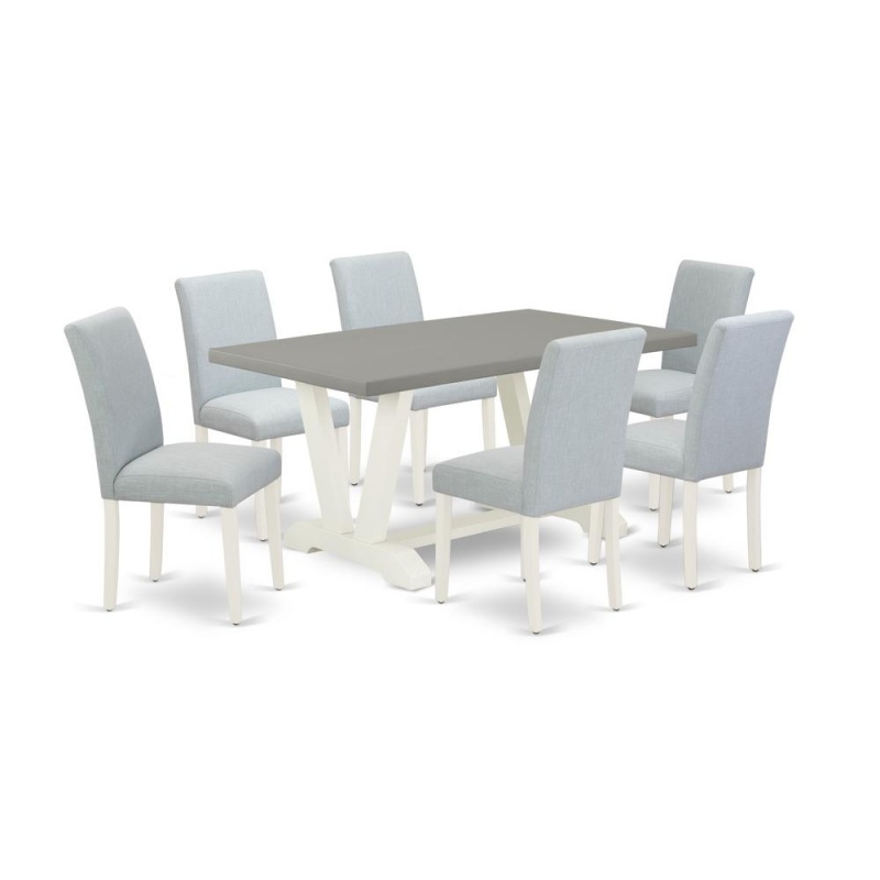 East West Furniture 7-Piece Dinette Set Includes 6 Dining Chairs With Upholstered Seat And High Back And A Rectangular Dinner Table - Linen White Finish