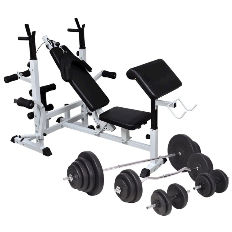 Weight Bench with Weight Rack, Barbell and Dumbbell Set