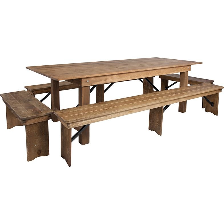 8' X 40'' Antique Rustic Folding Farm Table And Four Bench Set