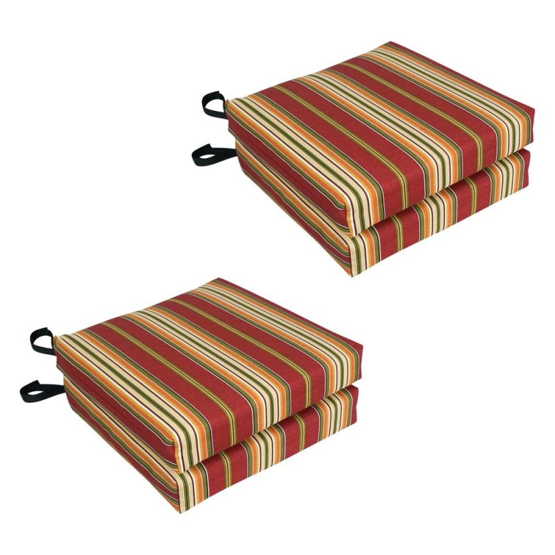 Set Of 4 Outdoor Chair Cushions, Kingsley Stripe Ruby