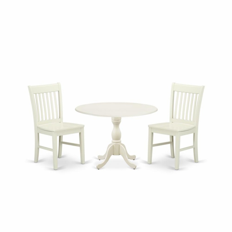 East West Furniture 3-Piece Linen White Drop-Leaf Dining Set