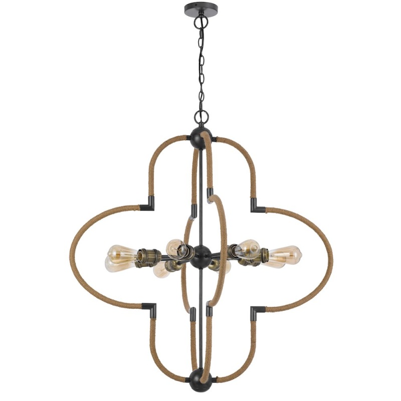 60W X 8 Tahoka Metal Chandelier With Burlap Wrapped Frame