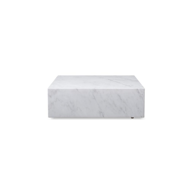 Cube Square White Marble Coffee Table, With Casters