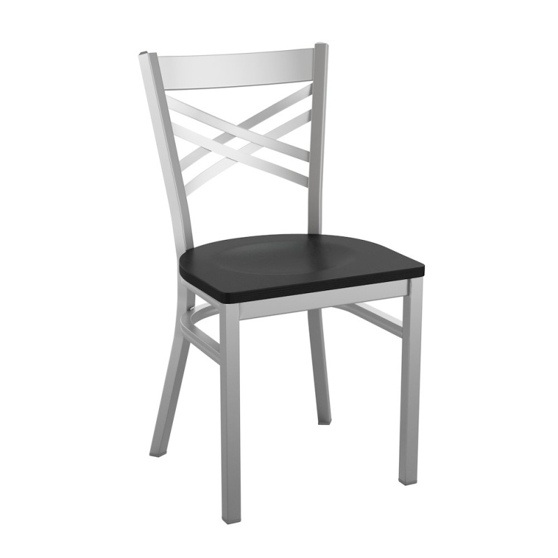 X Back Metal Restaurant Chair - Black Wood Seat
