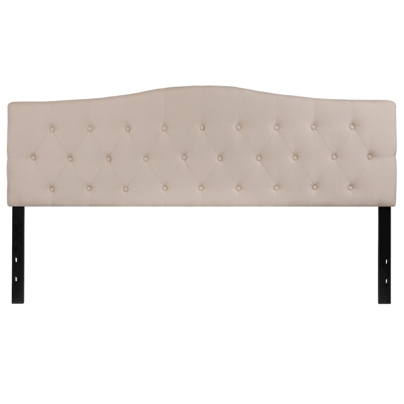 Tufted Upholstered King Size Headboard in Beige Fabric