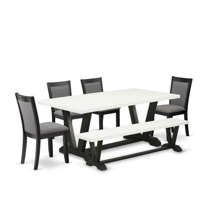 6 Pc Dining Table Set with Rustic Bench and 4 Chairs