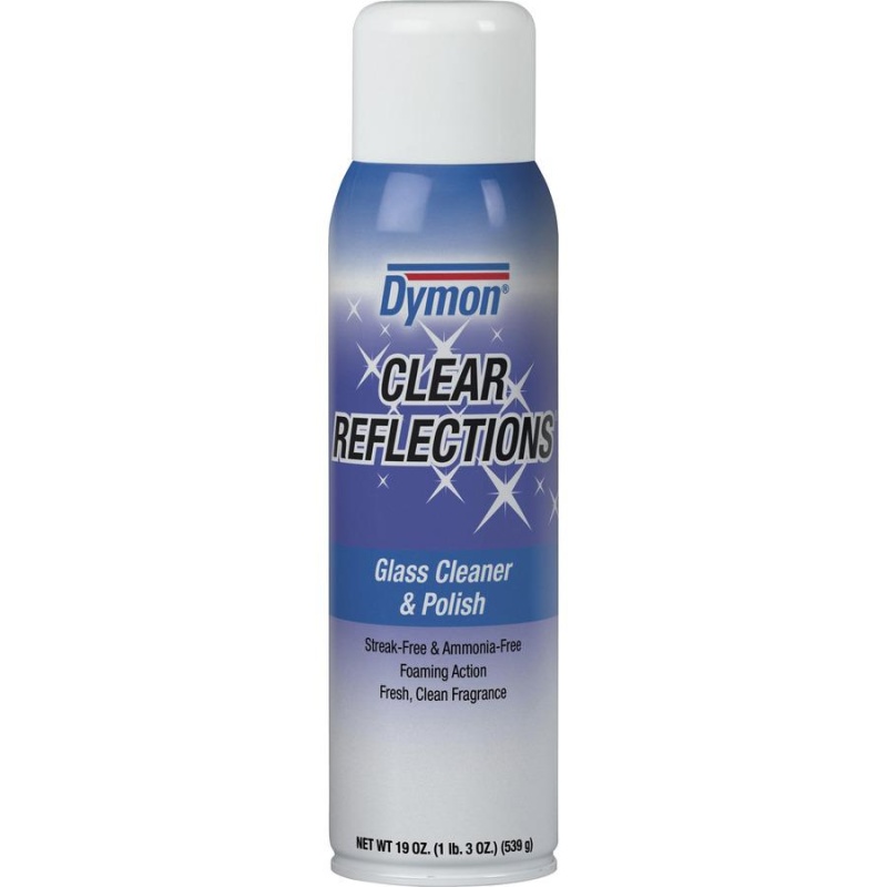 Dymon Clear Reflections Aerosol Glass Cleaner - 19 Fl Oz (0.6 Quart) - 12 / Carton - Silver, Blue