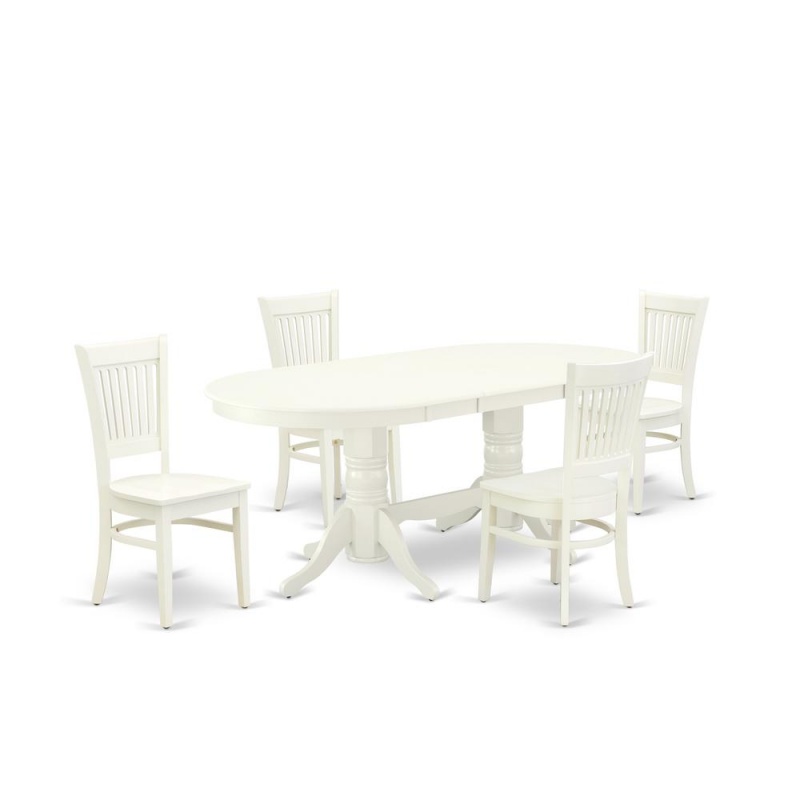 East West Furniture - Vava5-Lwh-W - 5-Pc Dinette Set- 4 Wood Chair With Wooden Seat And Slatted Chair Back - Butterfly Leaf Wooden Dining Table - Linen White Finish