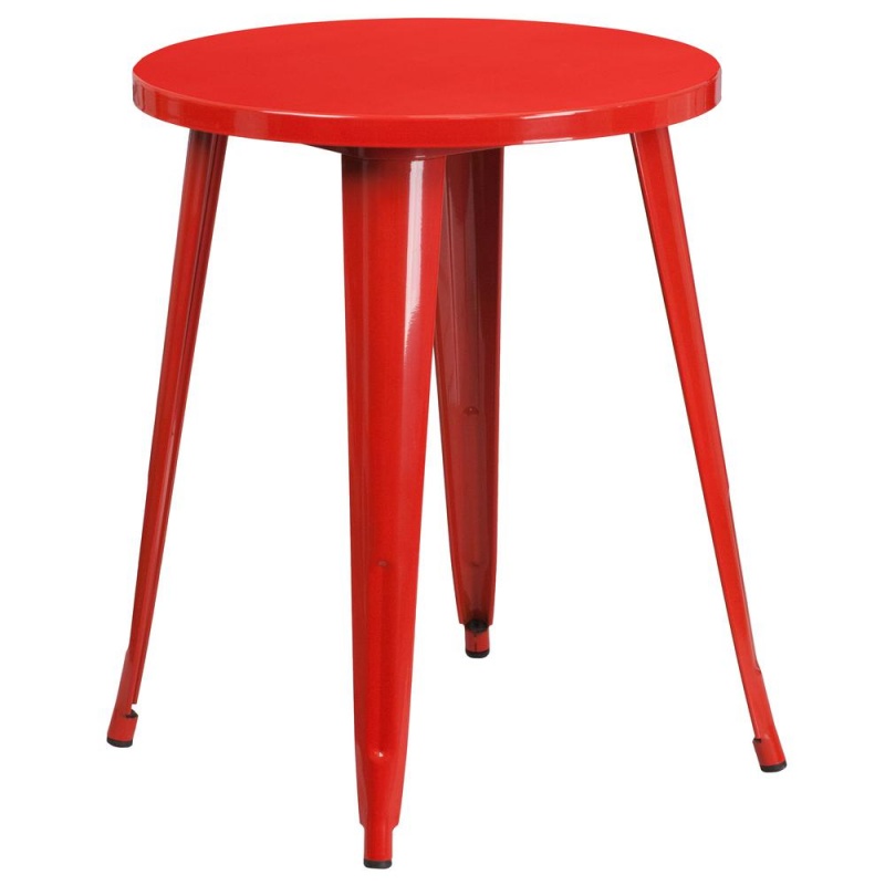 Commercial Grade 24" Round Red Metal Indoor-Outdoor Table Set With 2 Cafe Chairs