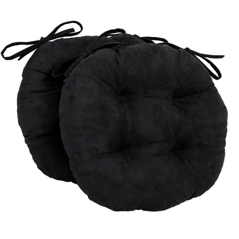 16-Inch Solid Micro Suede Round Tufted Chair Cushions (Set of 2)