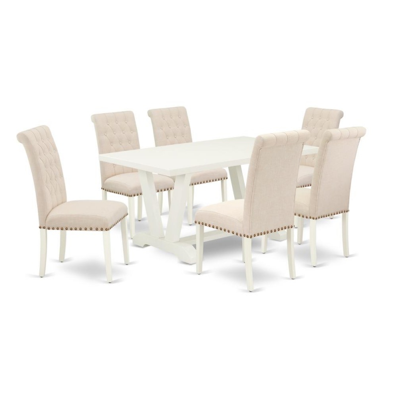 East West Furniture V026br202-7 - 7-Piece Dining Table Set - 6 Parson Dining Chairs And A Rectangular Dining Table Solid Wood Structure